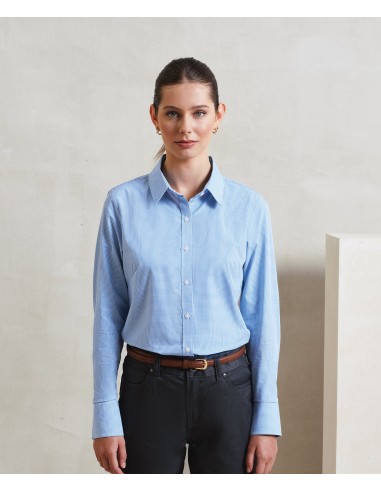 PRE-PR320-Womens Microcheck (Gingham) Long Sleeve Cotton Shirt